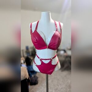 Honey Birdette Jael red bralette XXL & suspender thong XL set